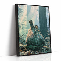 Two Rabbits in Morning Light — Close-Up Forest Painting