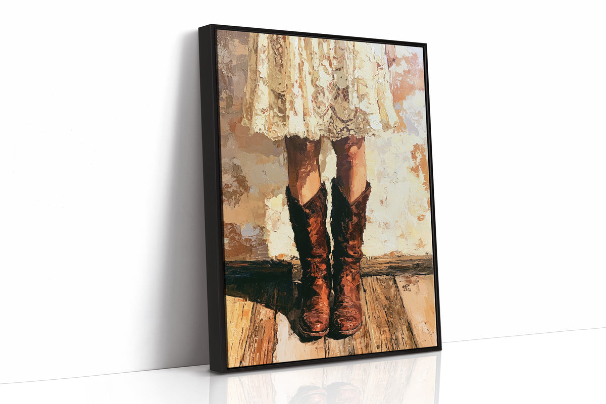 Sundress & Steel: Cowboy Boots Oil Painting