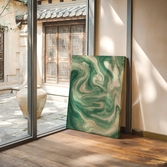 Emerald Waves: Abstract Fluid Art Print
