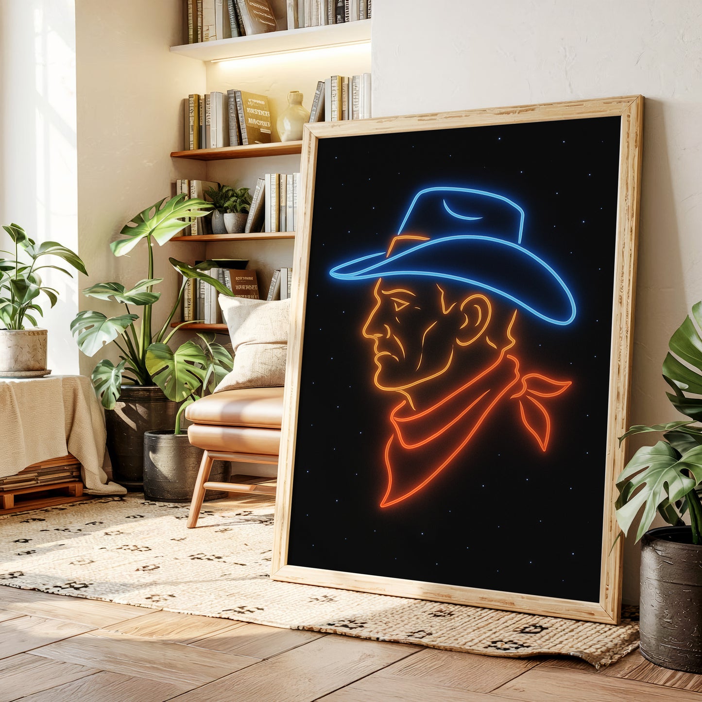 Neon Cowboy in the Starry Night