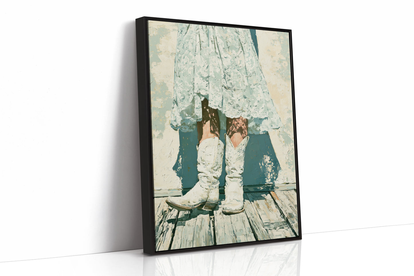 Lace Hem, White Boots, Wooden Porch