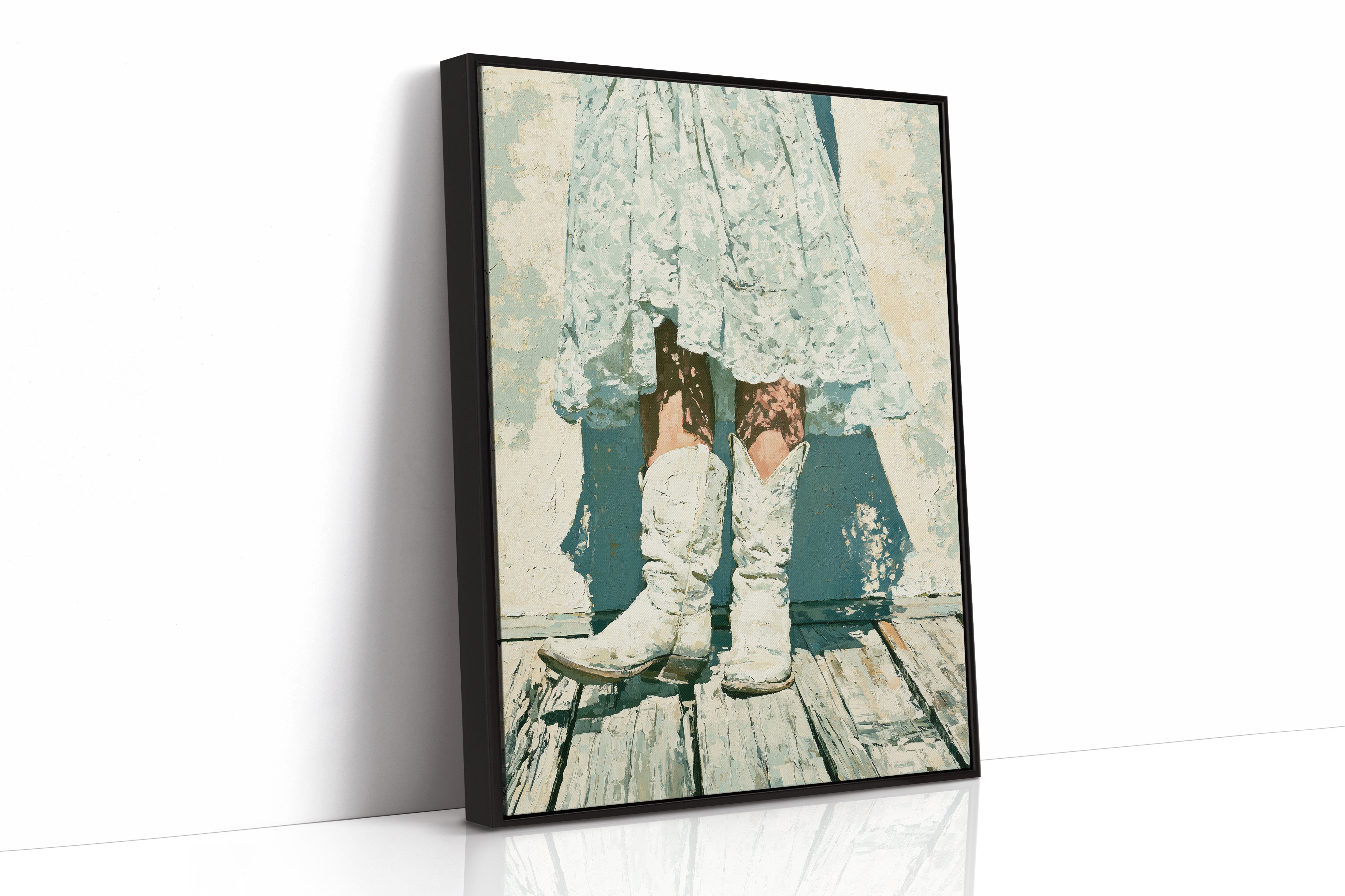 Lace Hem, White Boots, Wooden Porch