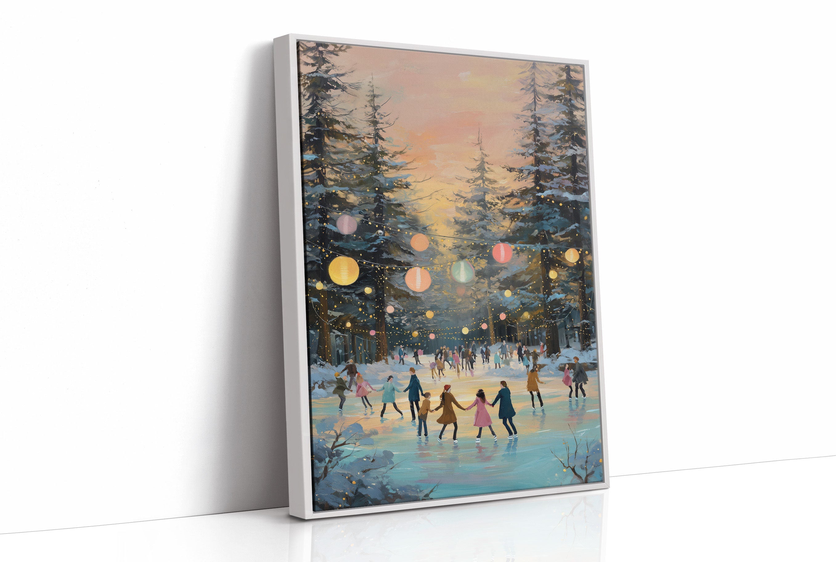 Winter Skaters Dance Under Lanterns