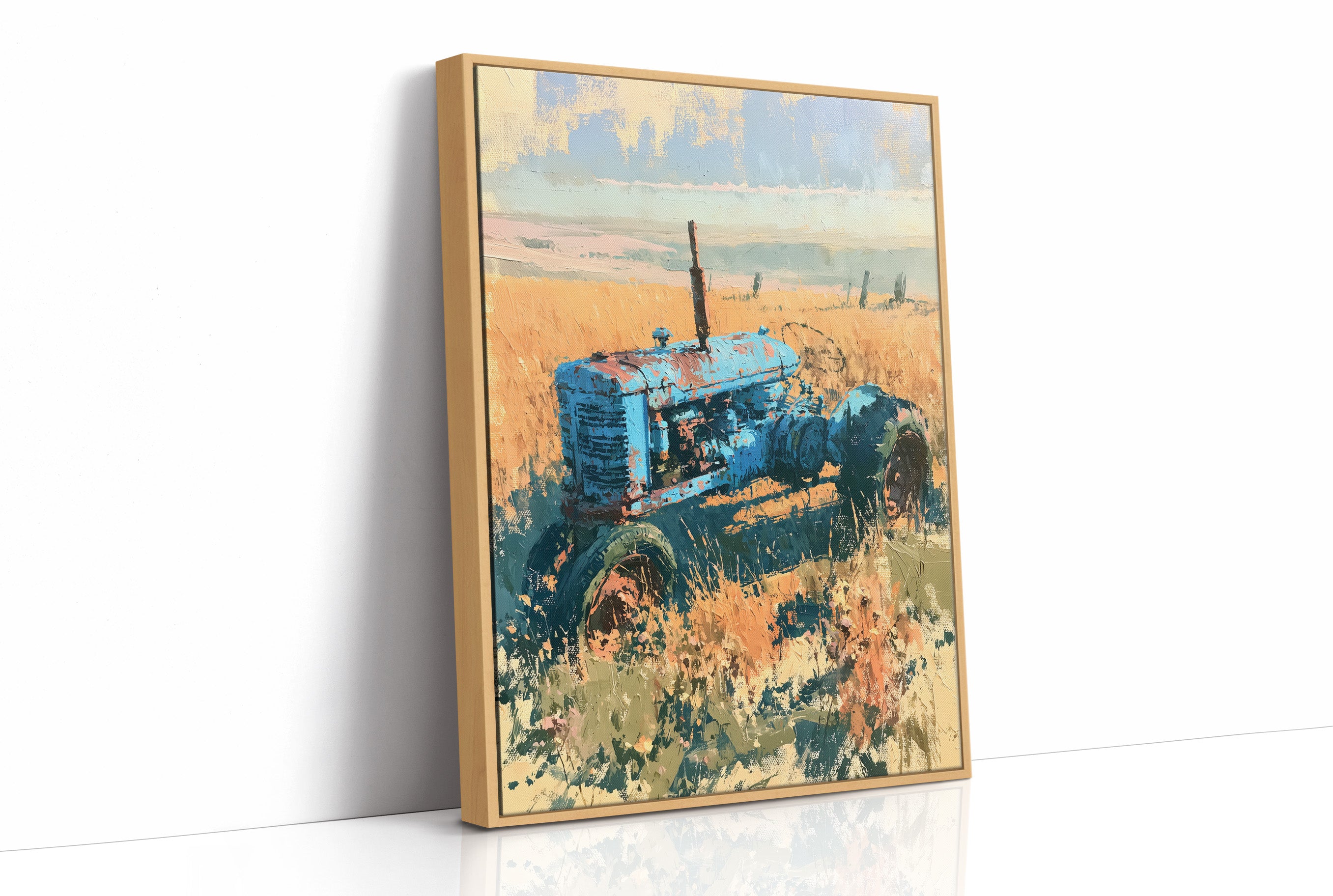 Faded Blue: Tractor Lost in Golden Grass