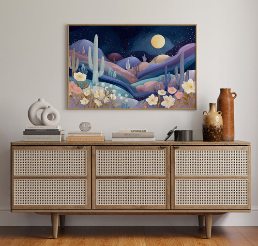 Desert Cosmos Blooms Under Moonlight