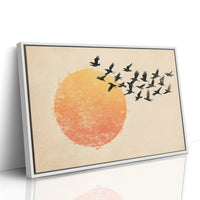Minimalist Japanese Birds & Sun Print – Vintage Ink Illustration