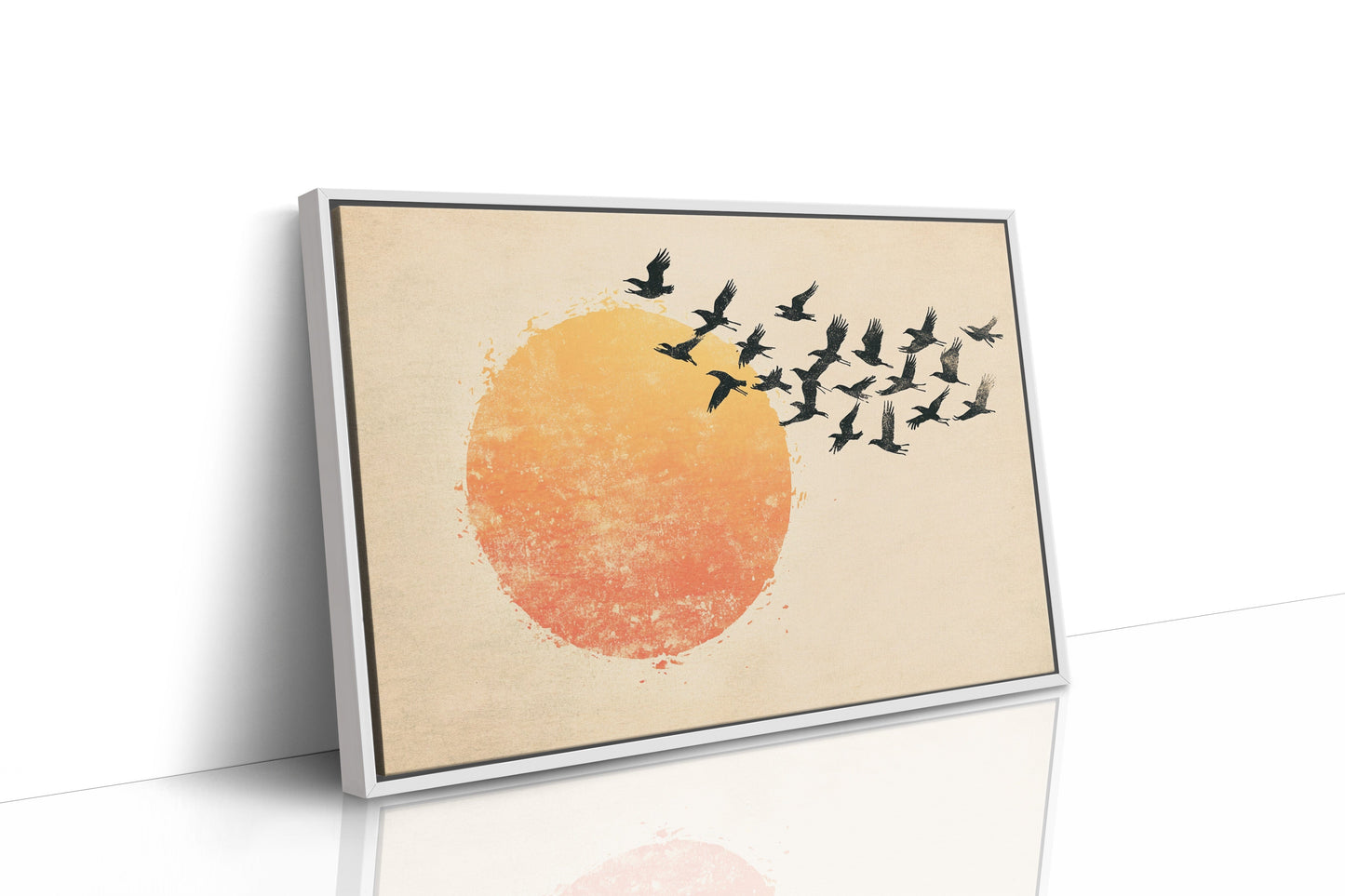 Minimalist Japanese Birds & Sun Print – Vintage Ink Illustration