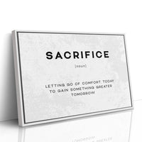Sacrifice Definition Canvas Art | Bold Motivational Typography Print for Home Office, Gym or Entrepreneur Décor