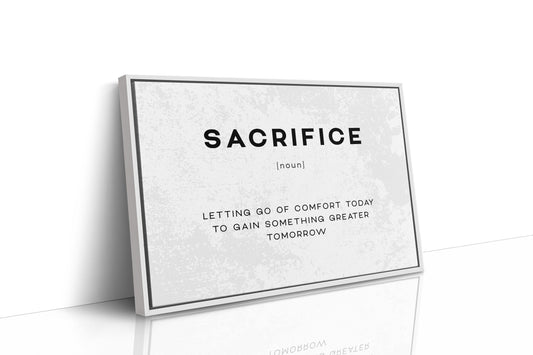 Sacrifice Definition Canvas Art | Bold Motivational Typography Print for Home Office, Gym or Entrepreneur Décor