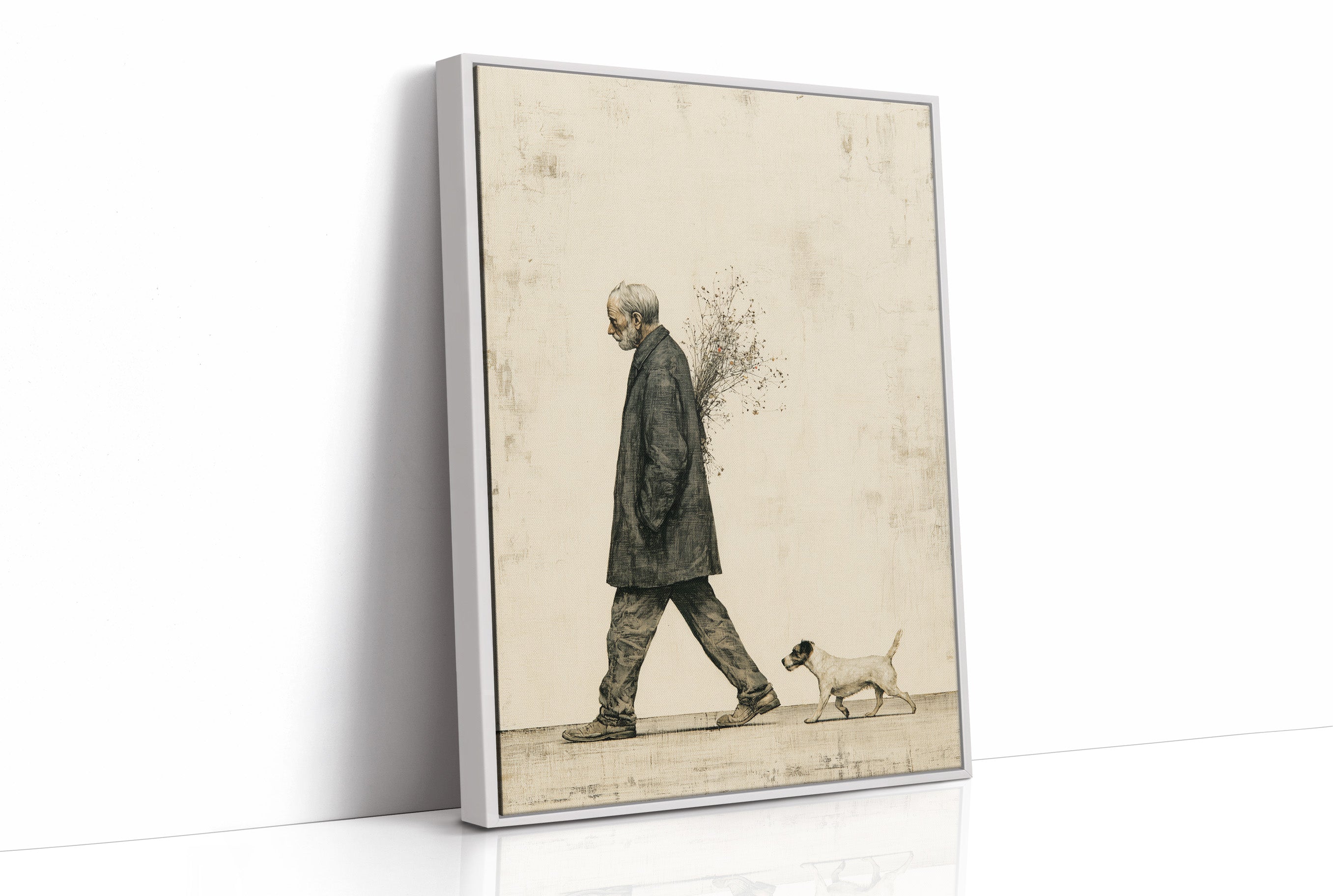 The Old Man Carrying Wildflowers — Surreal Figurative Print