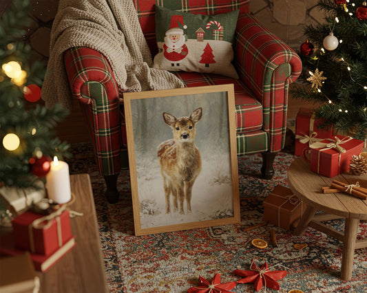December Fawn Meets Morning Snow