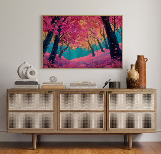 Cherry Blossoms Dance In Turquoise Light