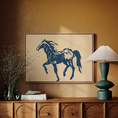 Wild Horse Silhouette Art – Western Mustang Wall Decor in Navy & Beige