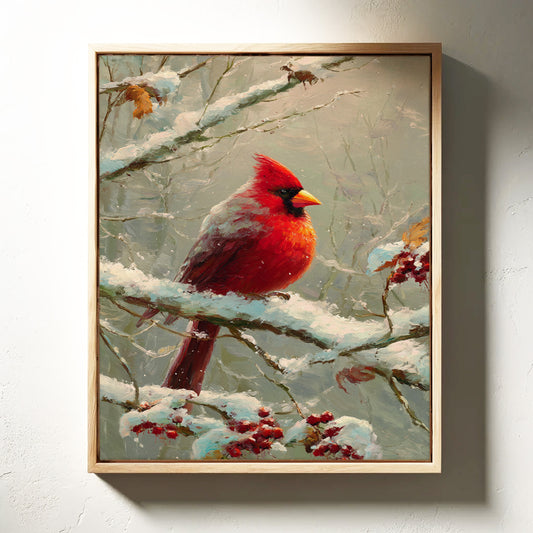Crimson Among Frosted Branches