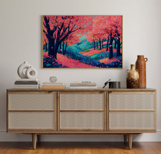 Cherry Blossoms Dance Above Turquoise Hills