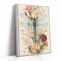 Dragonfly Among Carnations — Botanical Illustration Print