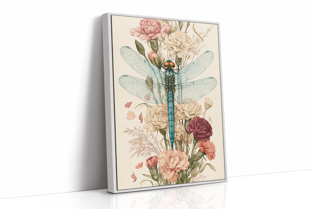 Dragonfly Among Carnations — Botanical Illustration Print