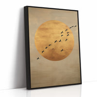Birds Cross The Golden Moon Rise