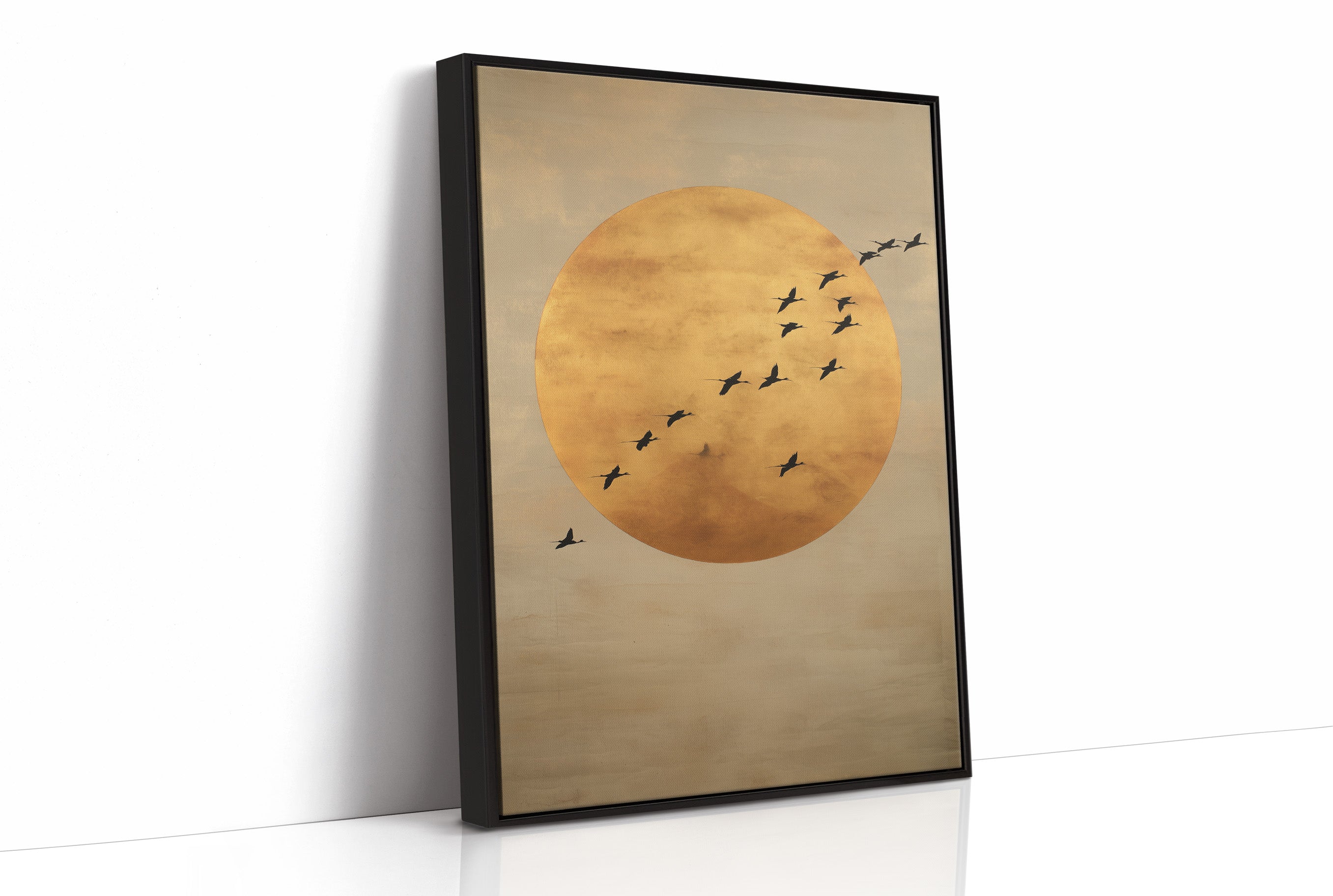 Birds Cross The Golden Moon Rise