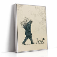 The Old Man Carrying Wildflowers — Blue Ink Screenprint