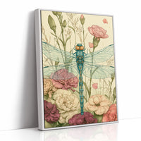 Dragonfly Among Carnations — Garden Bed Botanical Print