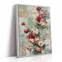 Climbing Roses on Plaster — Crimson Drip Impasto Painting