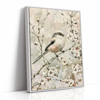 Long-Tailed Tit in Cherry Blossoms — Impasto Bird Painting