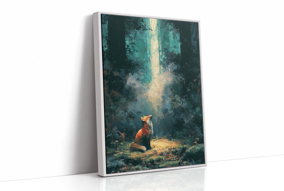 Fox in the Cathedral Light — Dark Forest Oil Painting