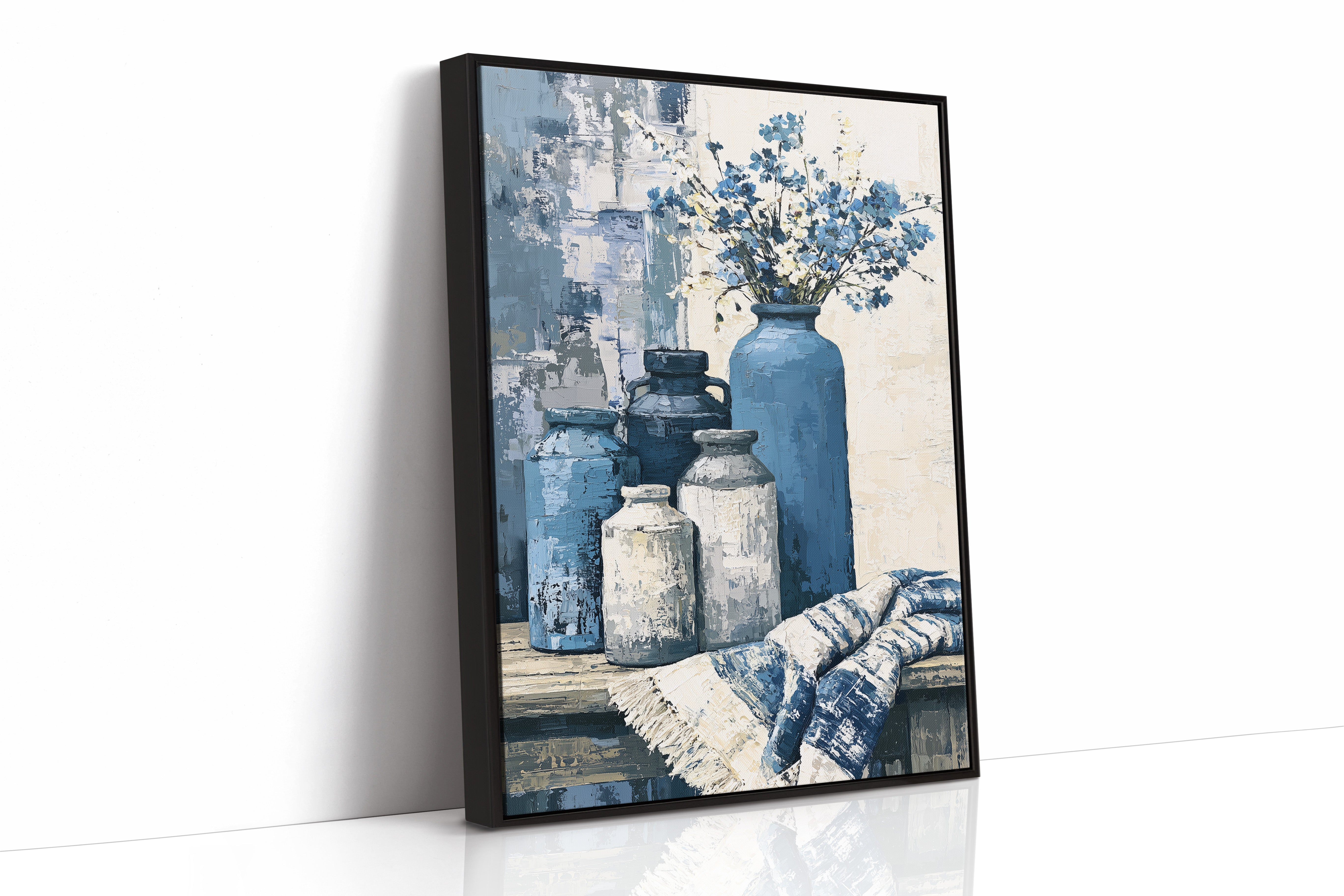 Blue Jars and Wildflower Sprays