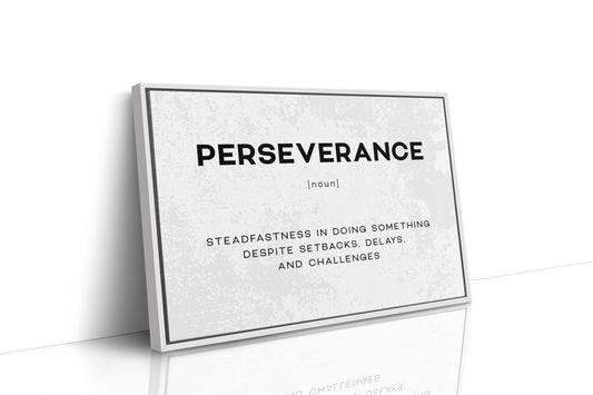 Perseverance Definition Canvas Art | Bold Motivational Typography Print for Home Office, Gym or Entrepreneur Décor