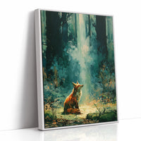 Fox in the Cathedral Light — Emerald Forest Oil Painting