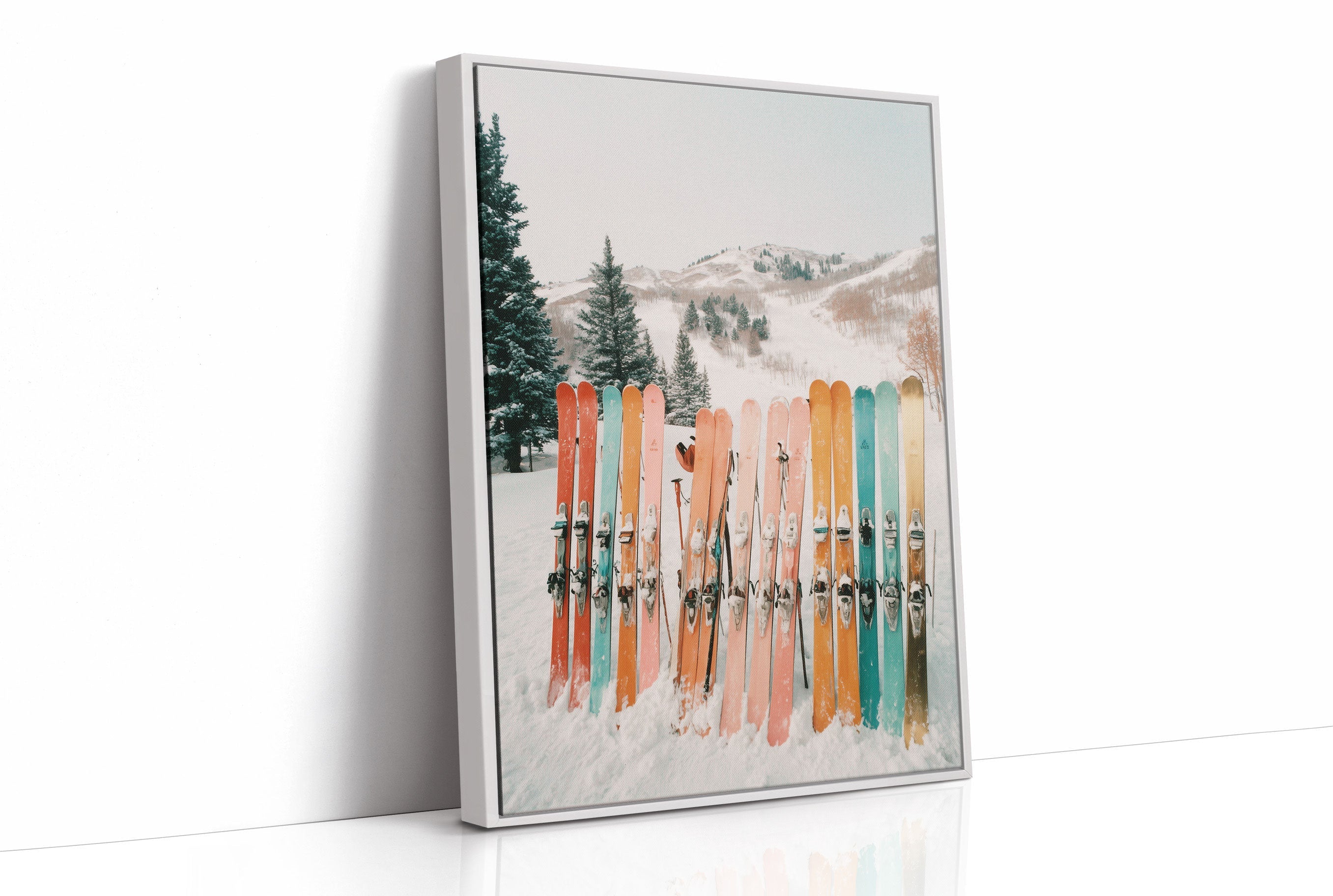 Pastel Skis Paint Winter Mountains