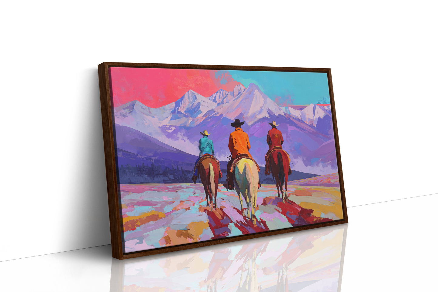 Three Riders Face Mountain Majesty