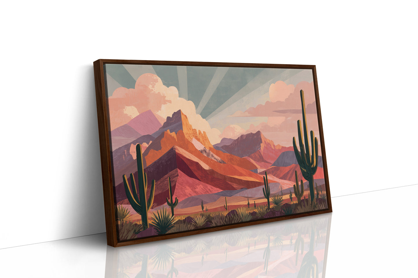 Saguaros Bathe In Coral Light