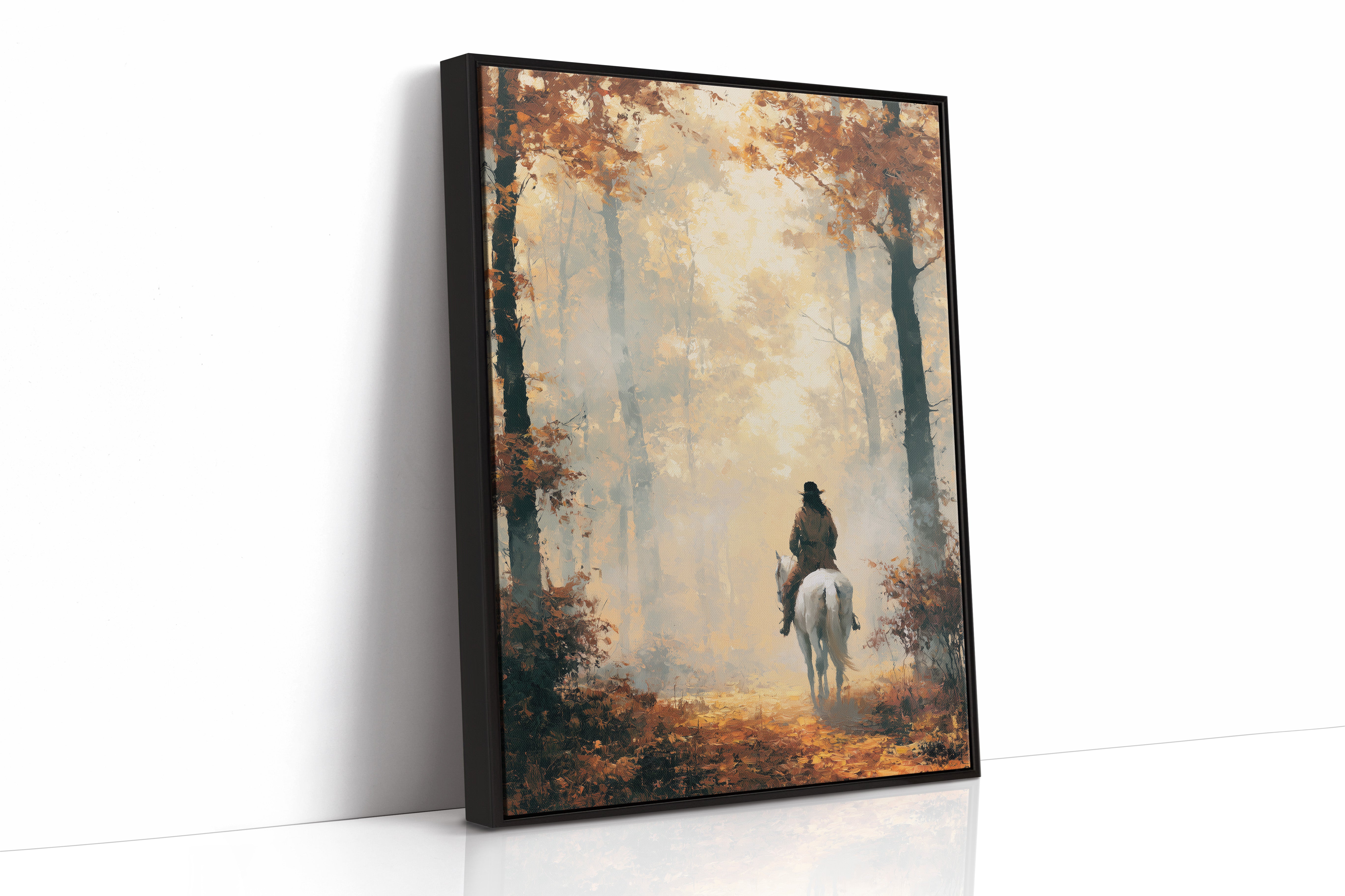 Rider's Path Through Golden Fog