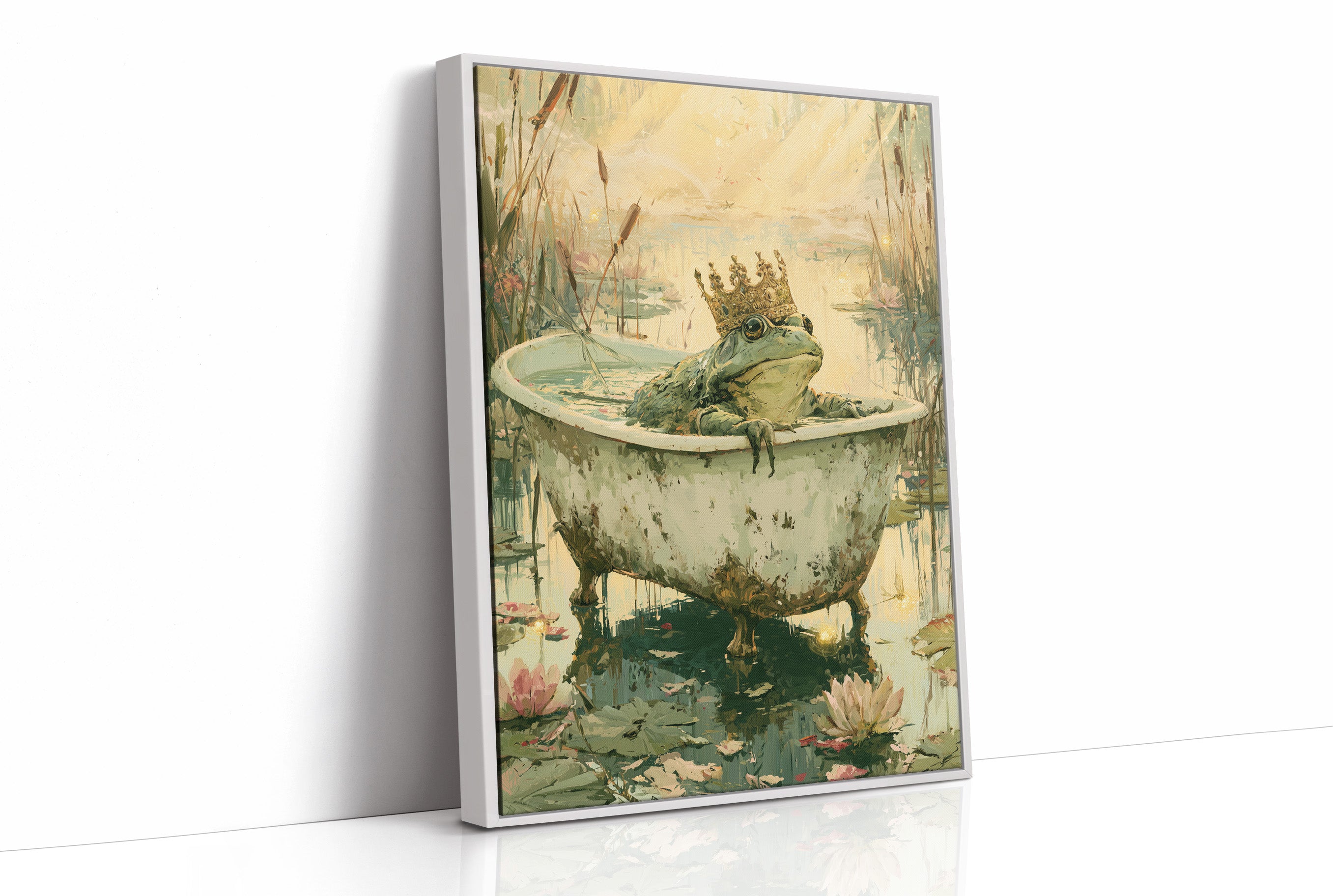 The Frog Prince's Bath — Golden Hour Pond Painting