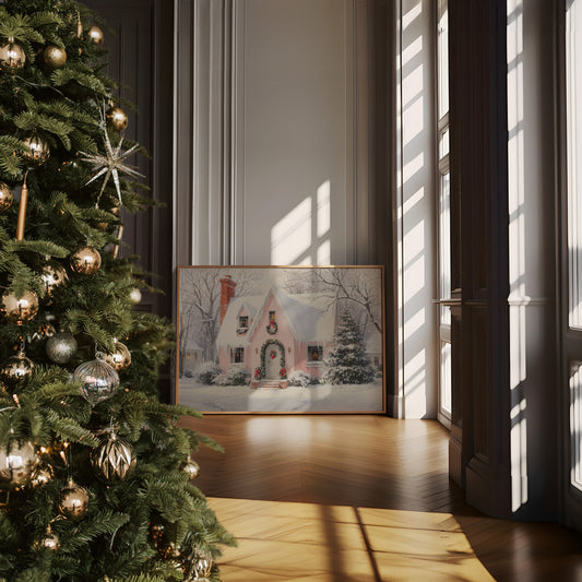 Pink Cottage Wears Winter's Crown