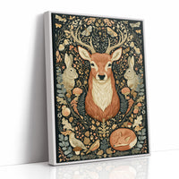 Woodland Tapestry — Dark Folk Art Deer and Forest Creatures