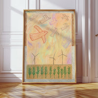 Red Bird Soars Above Wind Fields