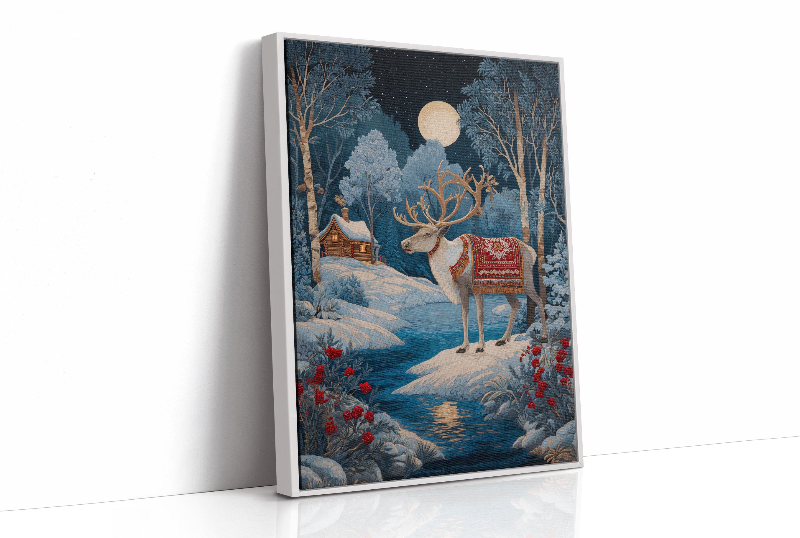Moonlit Reindeer's Winter Tale Unfolds