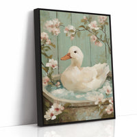 White Duck Among Spring Blossoms