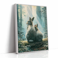 Two Rabbits in Morning Light — Forest Clearing Painting