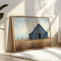 Blue Barn Stands Among Golden Fields
