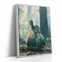 Two Rabbits in Morning Light — Close-Up Forest Painting