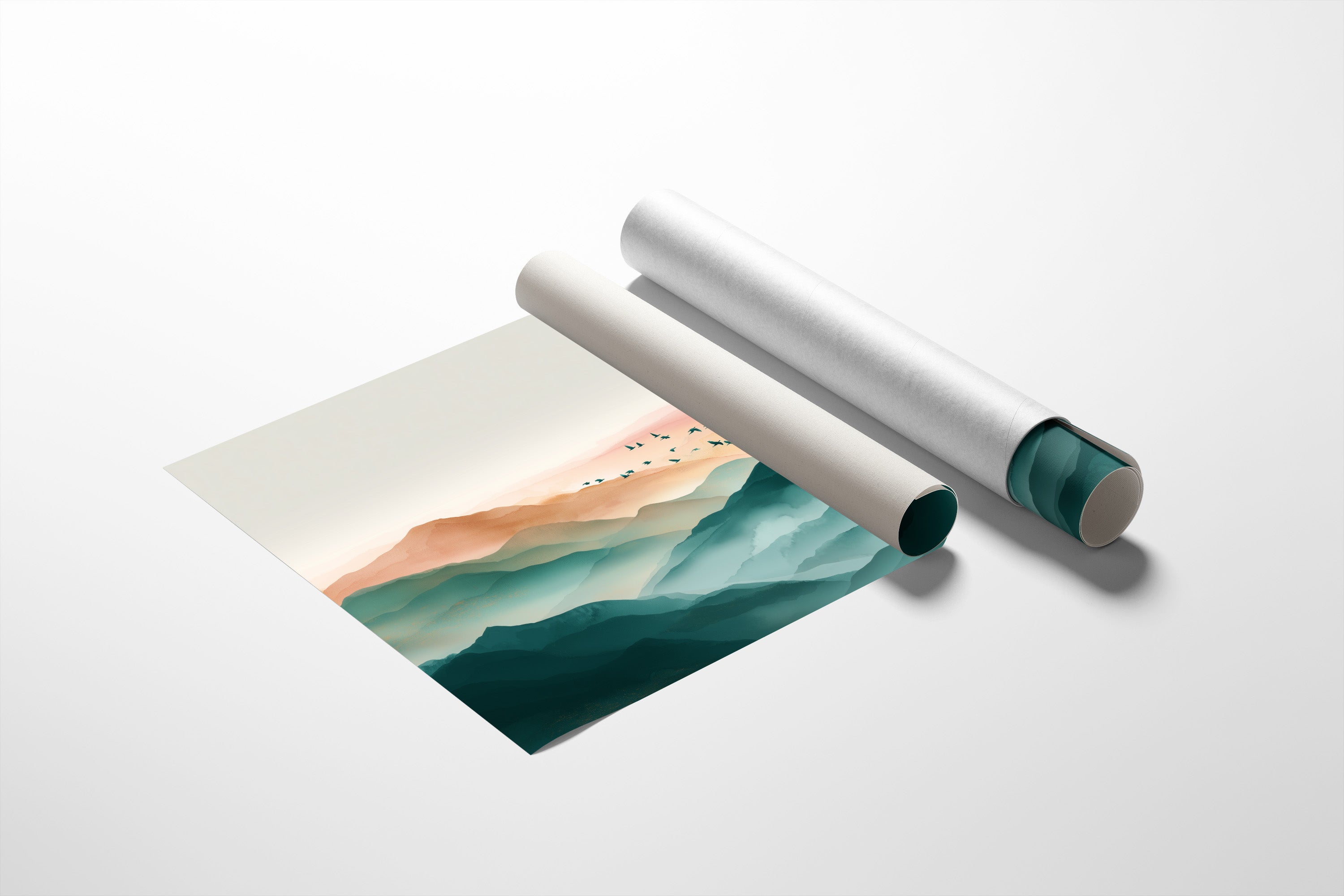 Birds Soar Above Misty Peaks