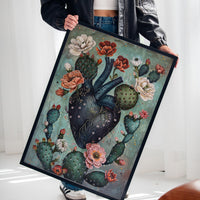 Cactus Heart Bloom – Surreal Botanical Art, Dark Floral Wall Decor