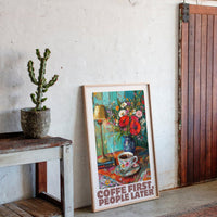 Coffee First, People Later – Cozy Vintage Coffee Art Print