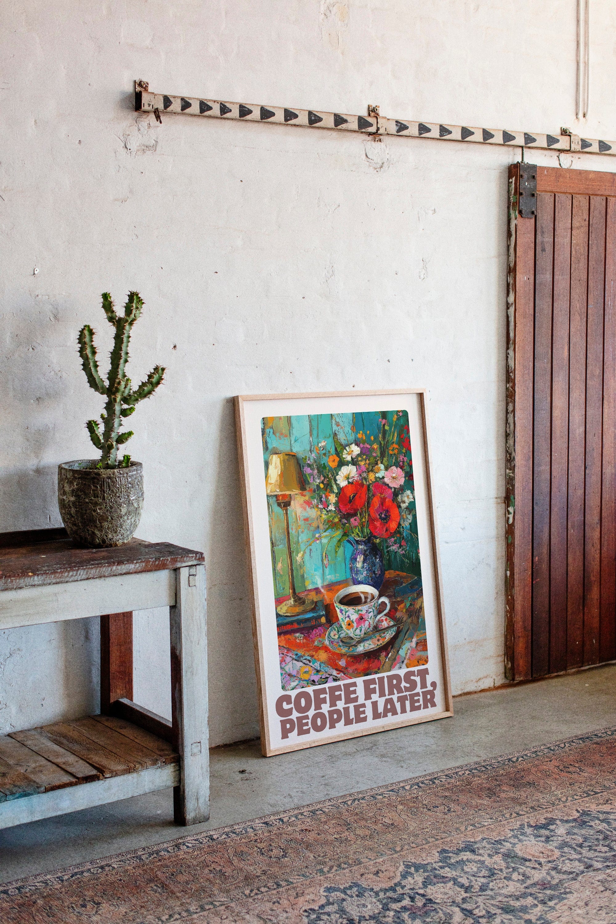 Coffee First, People Later – Cozy Vintage Coffee Art Print