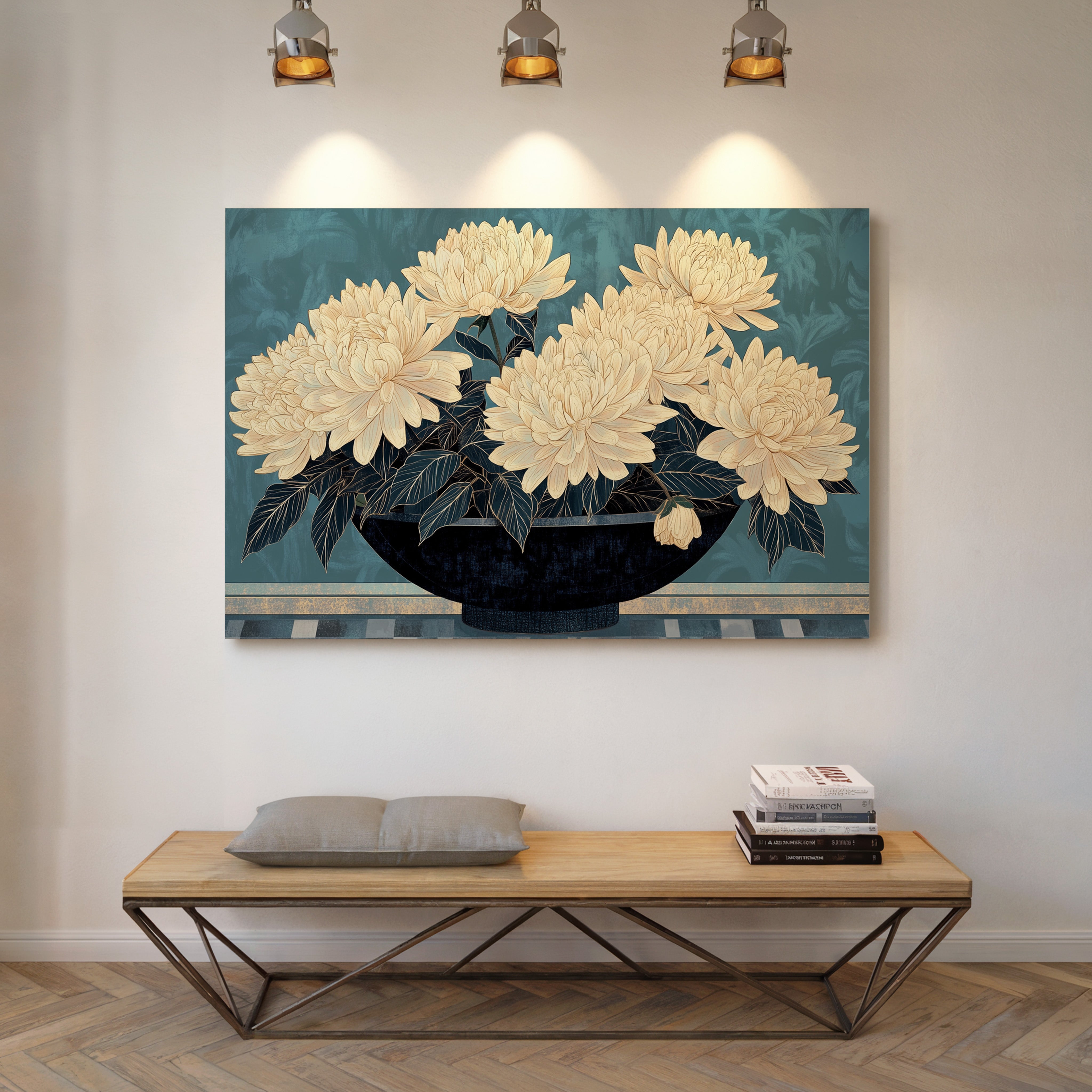 Cream Dahlias On Midnight Waters