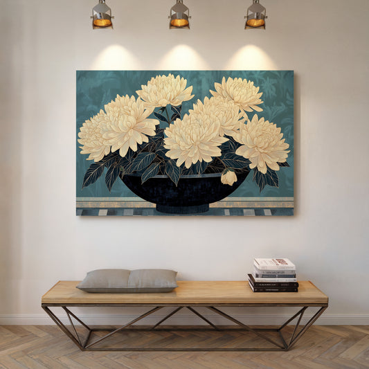 Cream Dahlias On Midnight Waters